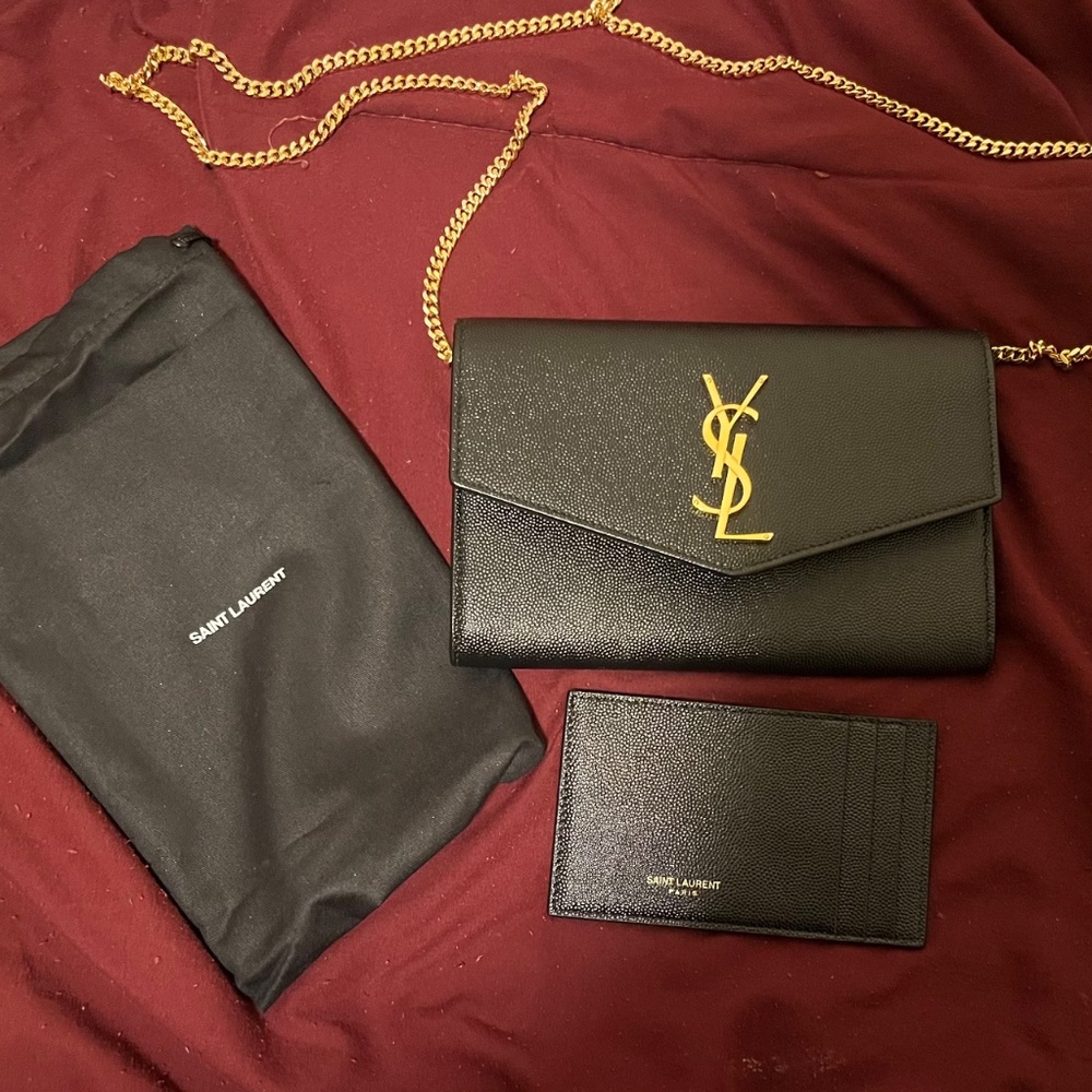 YSL Crossbody with Gold Chain and Card Case/Wallet
